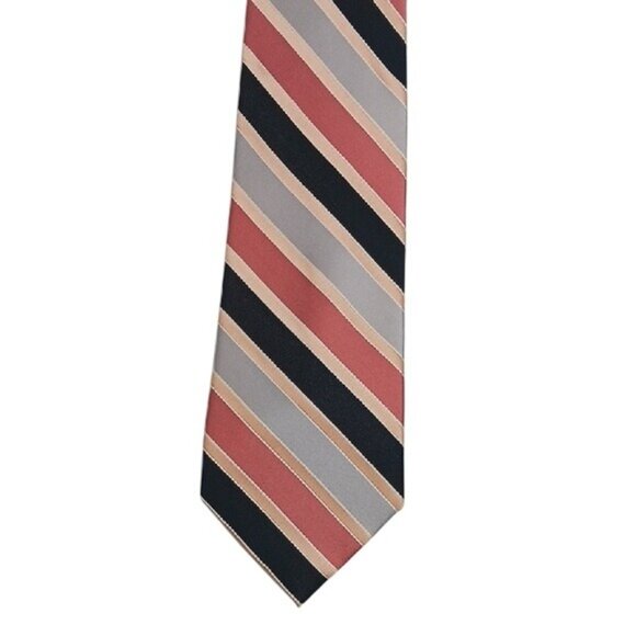 Jones New York Neck Tie Mens Silk Pink Gray Black Diagonal Stripes Pointed - Picture 1 of 5